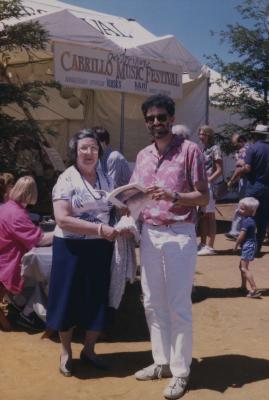 Charles Amirkhanian with his mother Eleanor, at the Cabrillo Music Festival, 1987