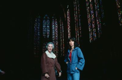 An unidentified woman and Carol Law inside Sainte-Chapelle, Paris, France, 1976