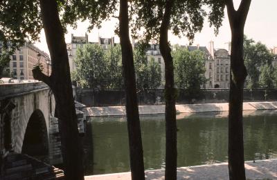 A view of the river Seine, seen through trees, Paris, France, 1976