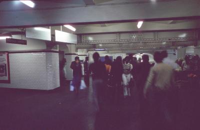 People walking through a hall in a Parisian subway station, 1976