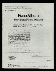 Promotional flyer for Dick Higgins' book of piano compositions, Piano Album