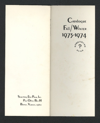 Something Else Press: Catalogue, 1973-1974