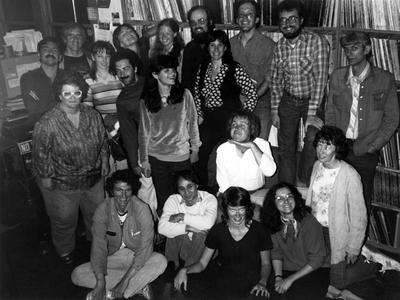 One third of the KPFA Music Department staff, May 1983