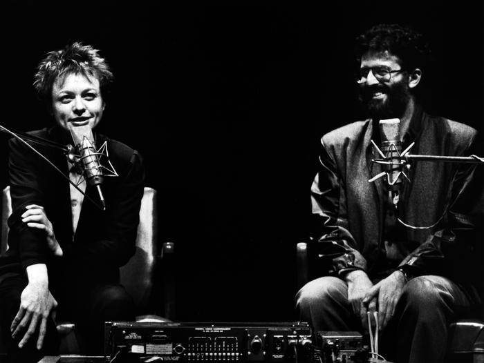 Laurie Anderson and Charles Amirkhanian, during an appearance at the Palace of Fine Arts Theater, San Francisco, Dec. 6, 1984
