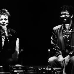 Laurie Anderson and Charles Amirkhanian, during an appearance at the Palace of Fine Arts Theater, San Francisco, Dec. 6, 1984